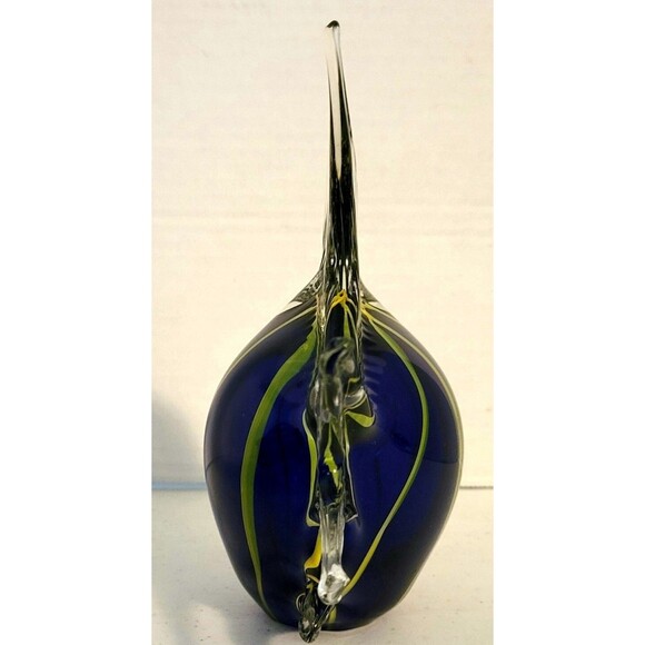 Hand Blown Art Glass Angelfish Paperweight Figurine Cobalt Blue w/ Yellow Stripe - Picture 6 of 9